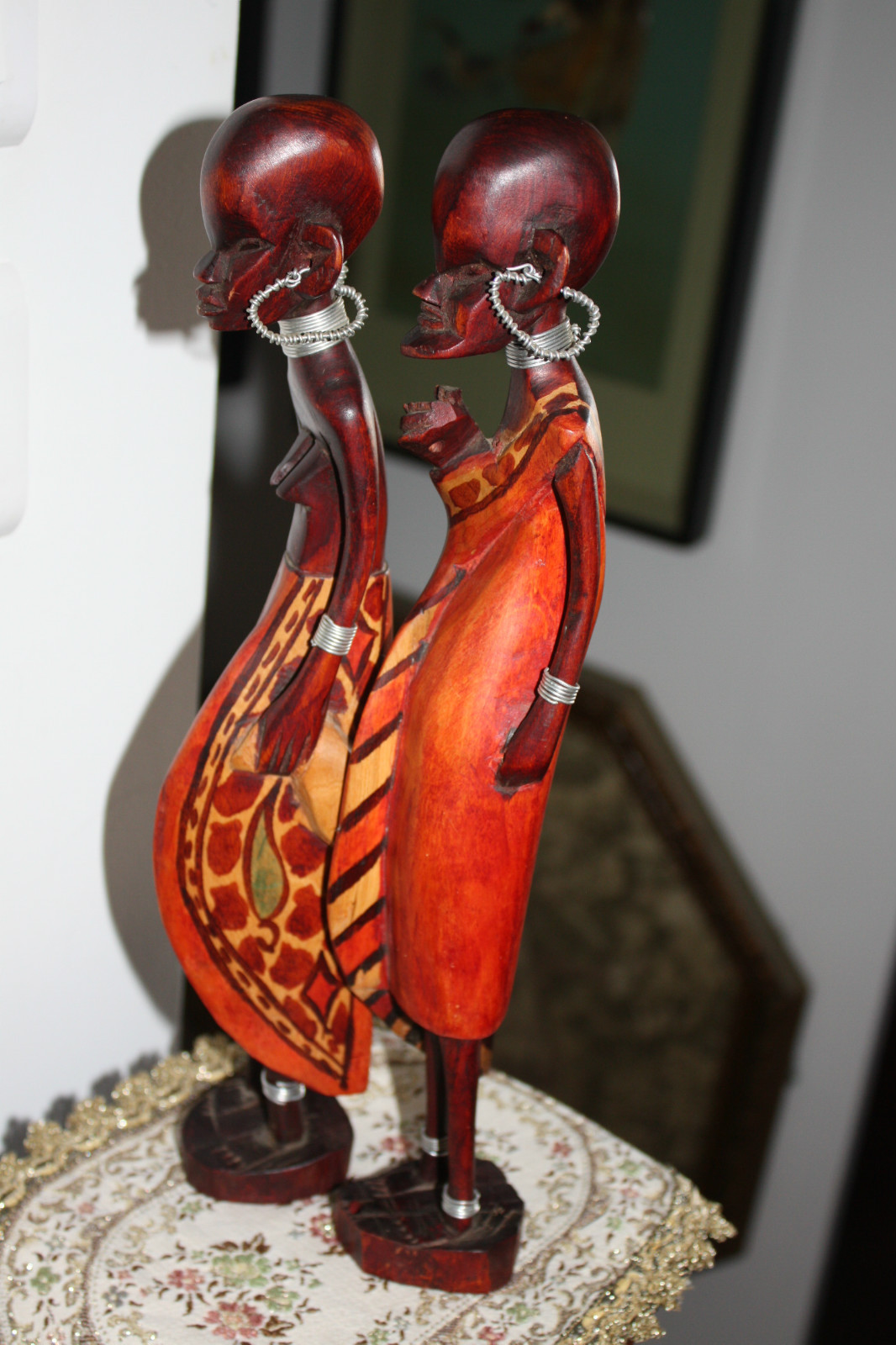Pair Of Tribal Wooden Art African Figurines Man And Woman 12" Wood Handpainted - Image 5