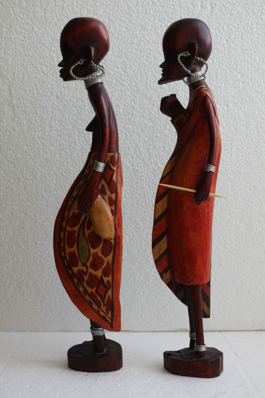Pair Of Tribal Wooden Art African Figurines Man And Woman 12" Wood Handpainted - Image 8
