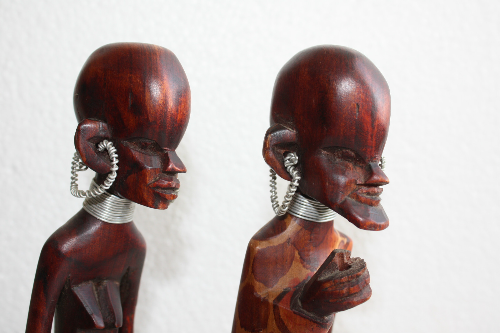 Pair Of Tribal Wooden Art African Figurines Man And Woman 12" Wood Handpainted