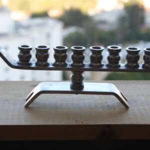 Small Vintage Hand Made Aluminium Judaica Hanukkah Lamp Jewish Menorah Israel