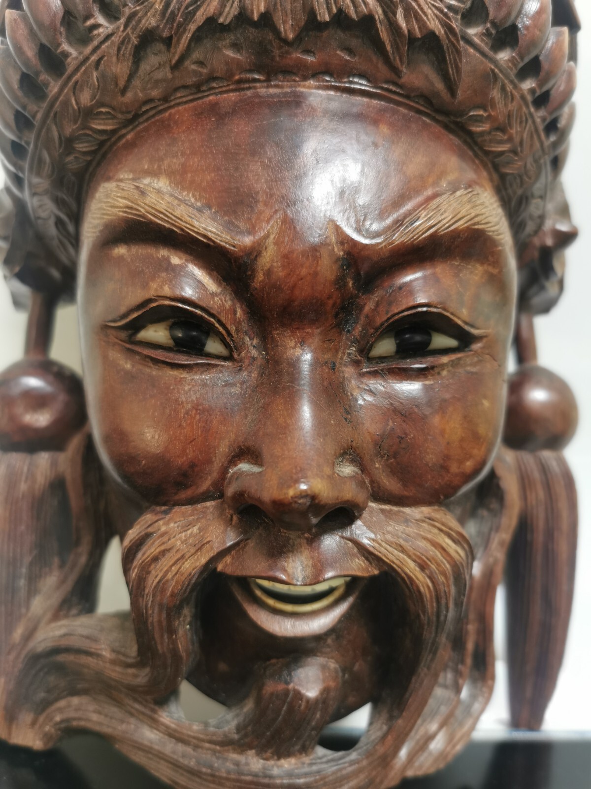 Vintage 19C Rosewood Hand Carved Asian Chinese Face Mask Dragons Wall Decor 27cm - Image 5