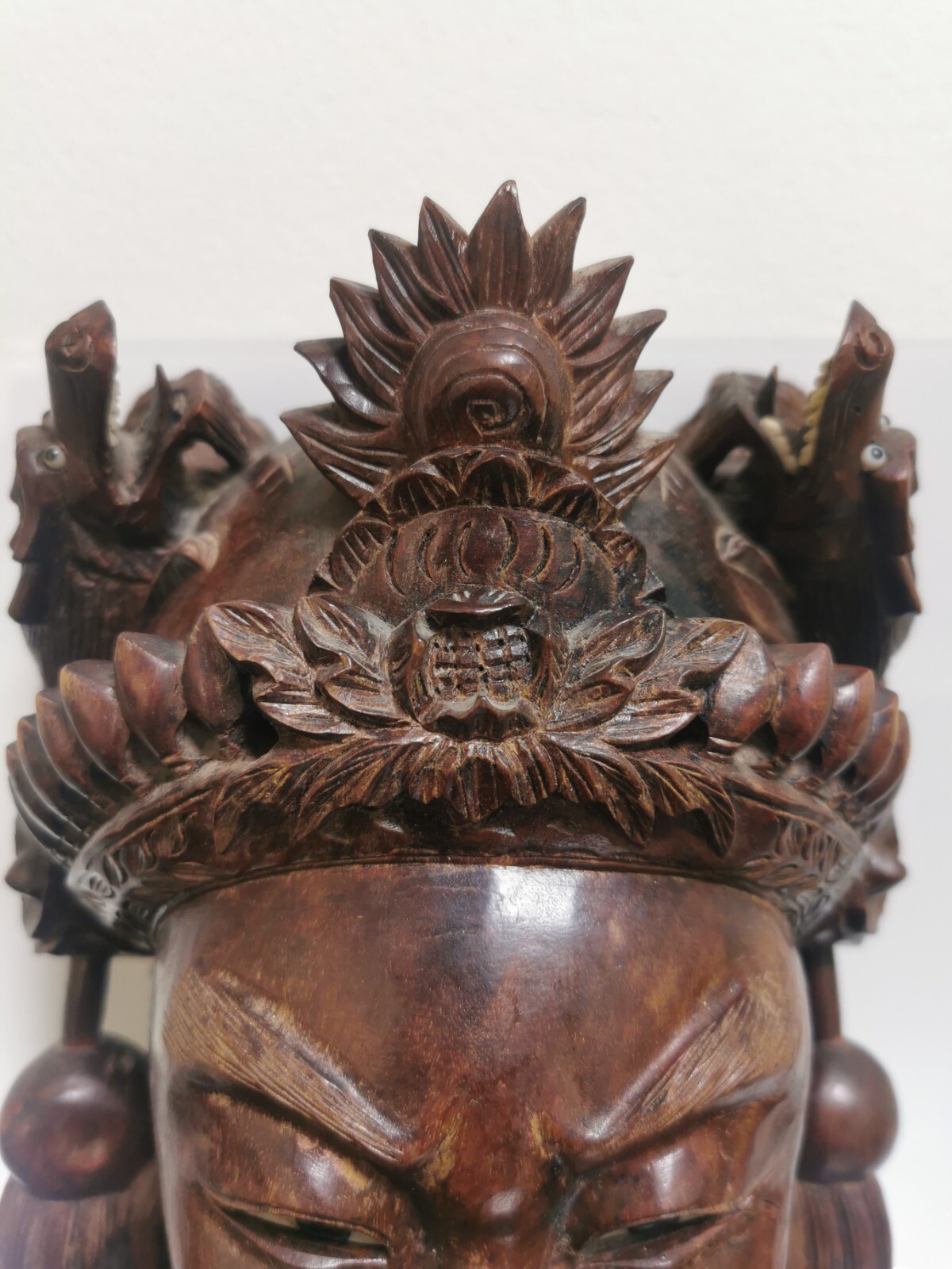 Vintage 19C Rosewood Hand Carved Asian Chinese Face Mask Dragons Wall Decor 27cm - Image 6