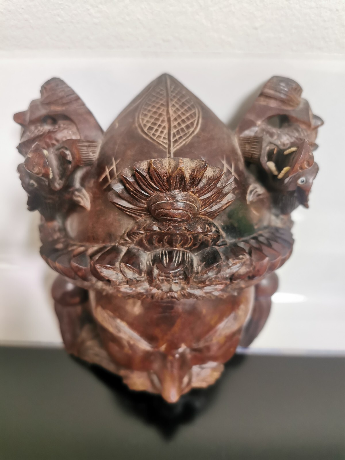 Vintage 19C Rosewood Hand Carved Asian Chinese Face Mask Dragons Wall Decor 27cm - Image 7