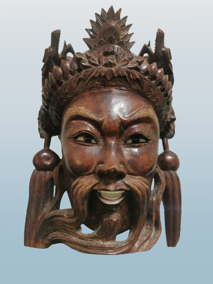 Vintage 19C Rosewood Hand Carved Asian Chinese Face Mask Dragons Wall Decor 27cm