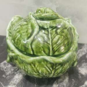 Vintage Cabbage Bowl With Lid Majolica Ceramics Soup Salad Signed Sonia