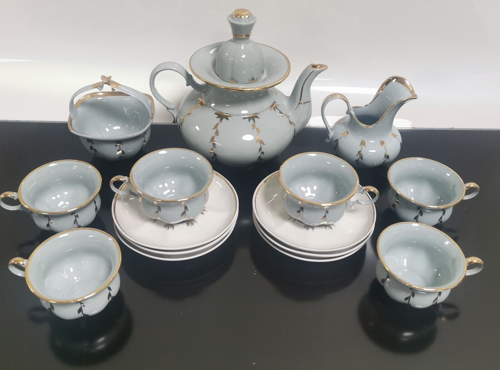 Vintage Collectable Korosten Ukraine Gray and Gold Coffee Tea Set 70's - Image 3