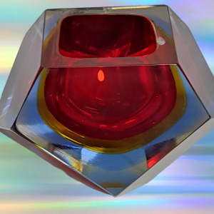 60s Heavy Ashtray Red Blue Yellow Murano Glass by Flavio Poli for Seguso Italy !