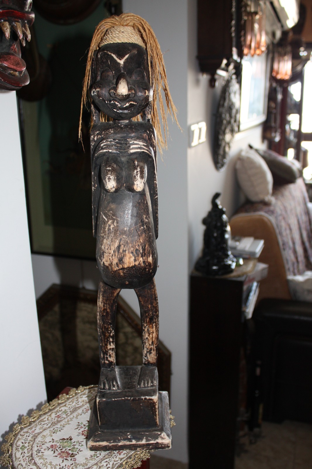 Antique Hand Carved Wooden Figurine 20" Pregnat Woman African Tribal Wood Art - Image 3