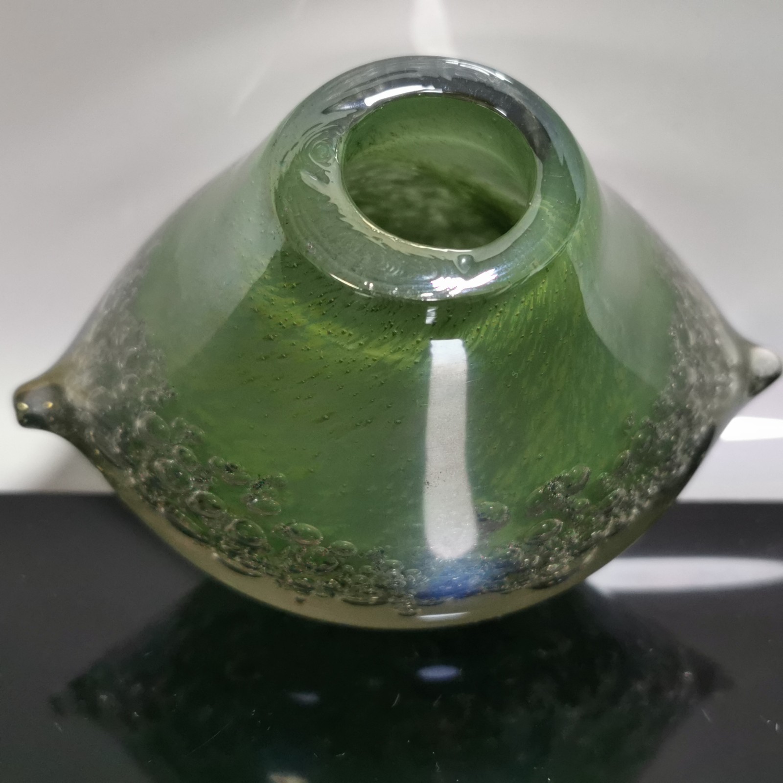 Awesome Heavy Glass Bubbled Hand Blown Nebula Vase Inkwell Paperweight Rare - Image 3