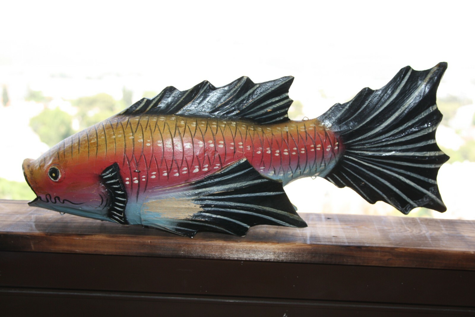 Old Vintage Hand Crafted and Painted Wooden Fish Figure Statue Collectible Rare - Image 4