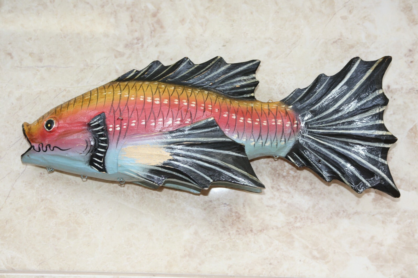 Old Vintage Hand Crafted and Painted Wooden Fish Figure Statue Collectible Rare - Image 5