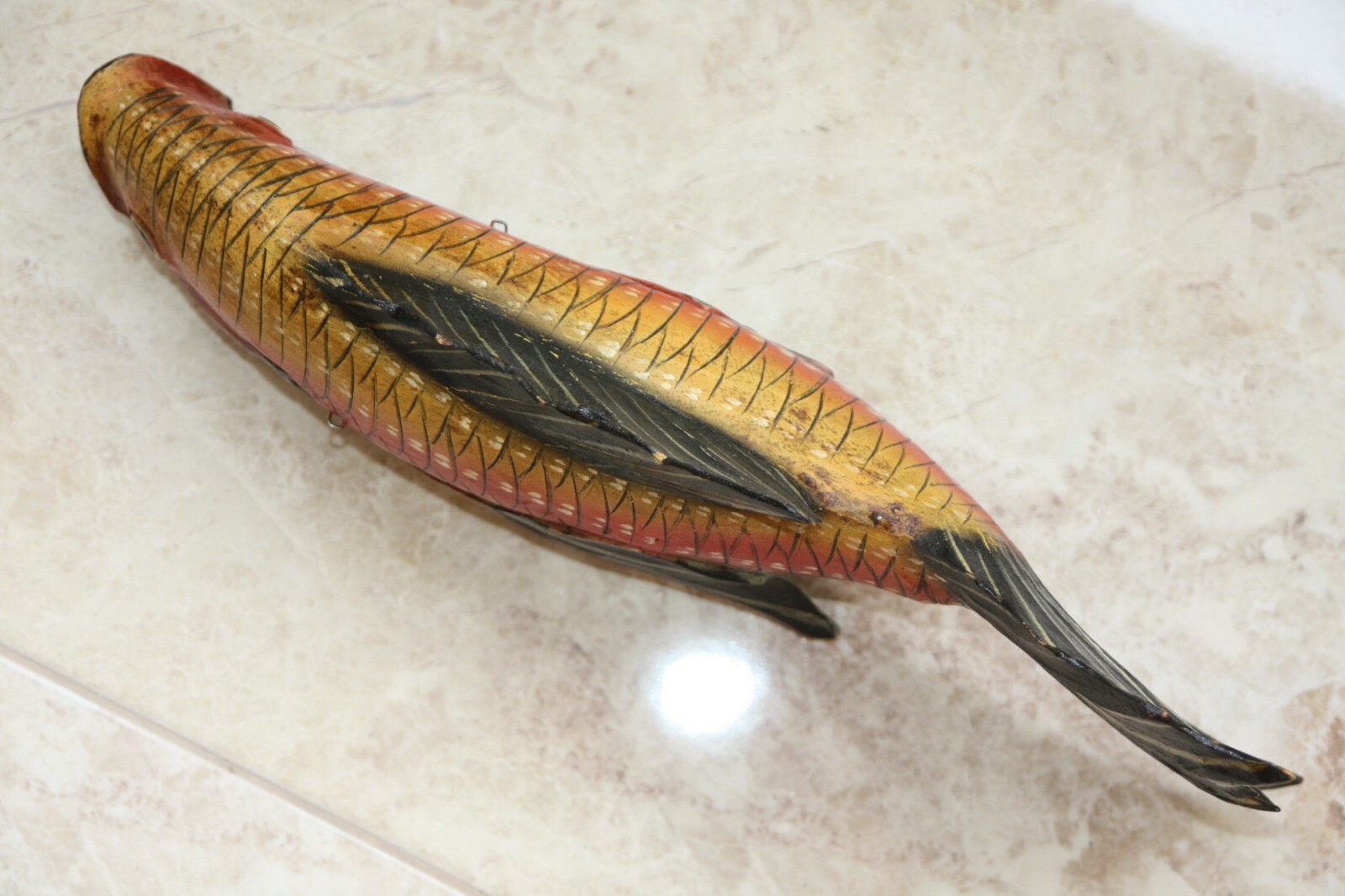 Old Vintage Hand Crafted and Painted Wooden Fish Figure Statue Collectible Rare - Image 6