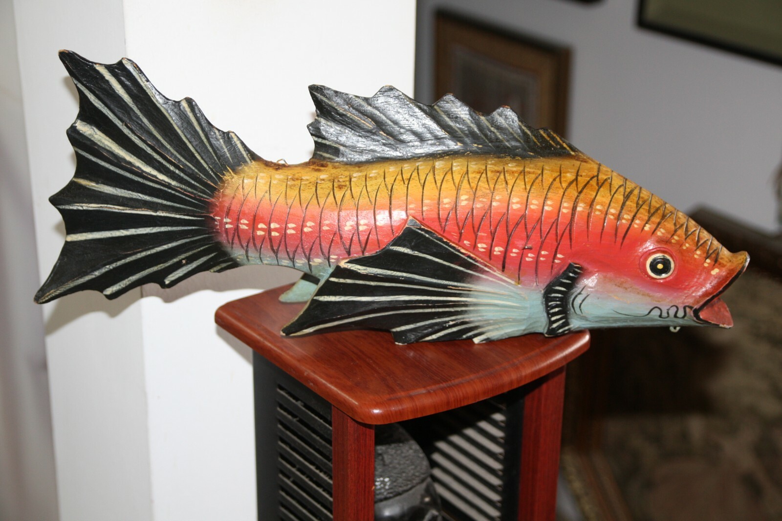 Old Vintage Hand Crafted and Painted Wooden Fish Figure Statue Collectible Rare