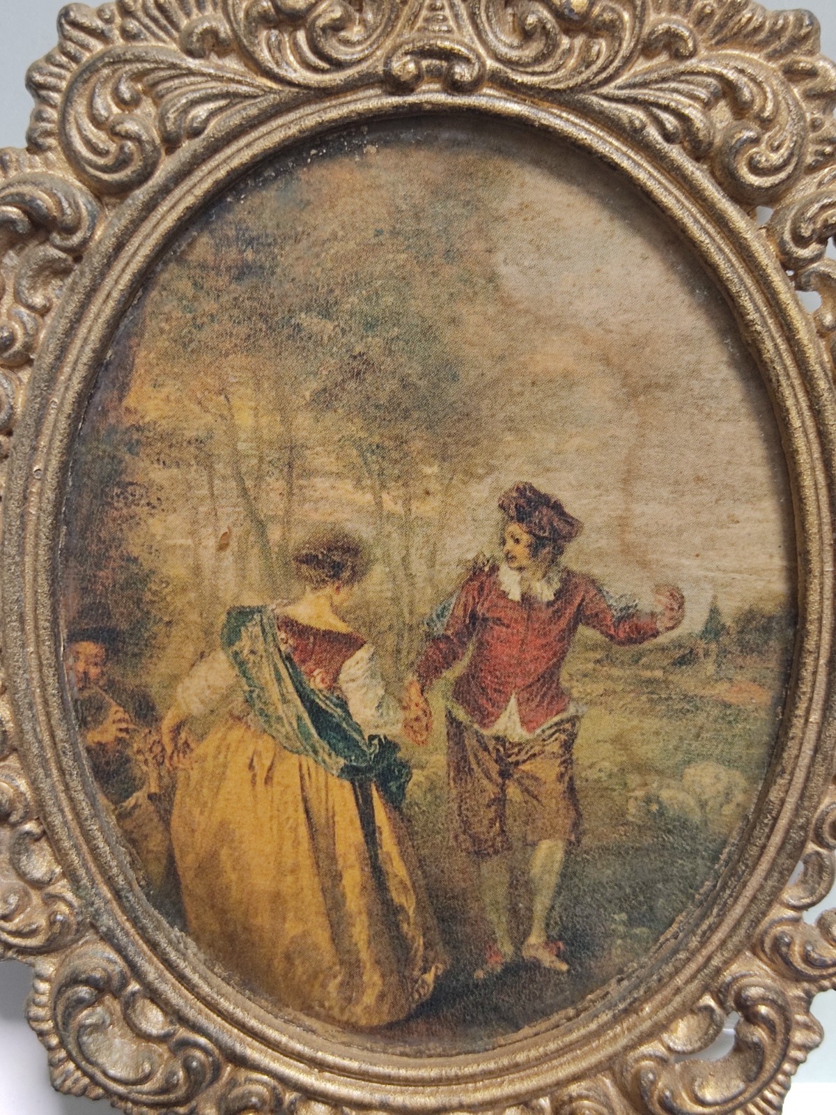 Victorian Metal Italian Framed Print "Pastoral Leisure" By Jean-Antoine Watteau - Image 3