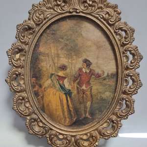 Victorian Metal Italian Framed Print "Pastoral Leisure" By Jean-Antoine Watteau