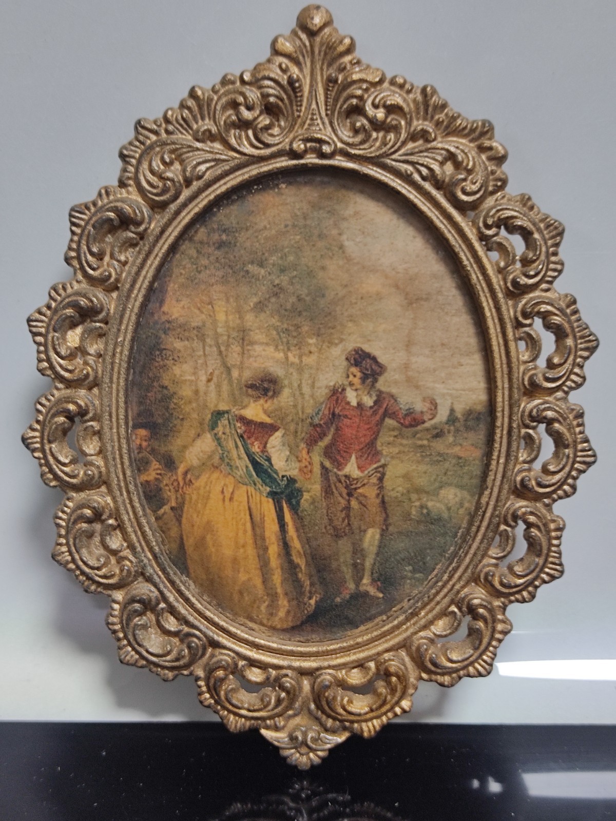 Victorian Metal Italian Framed Print "Pastoral Leisure" By Jean-Antoine Watteau
