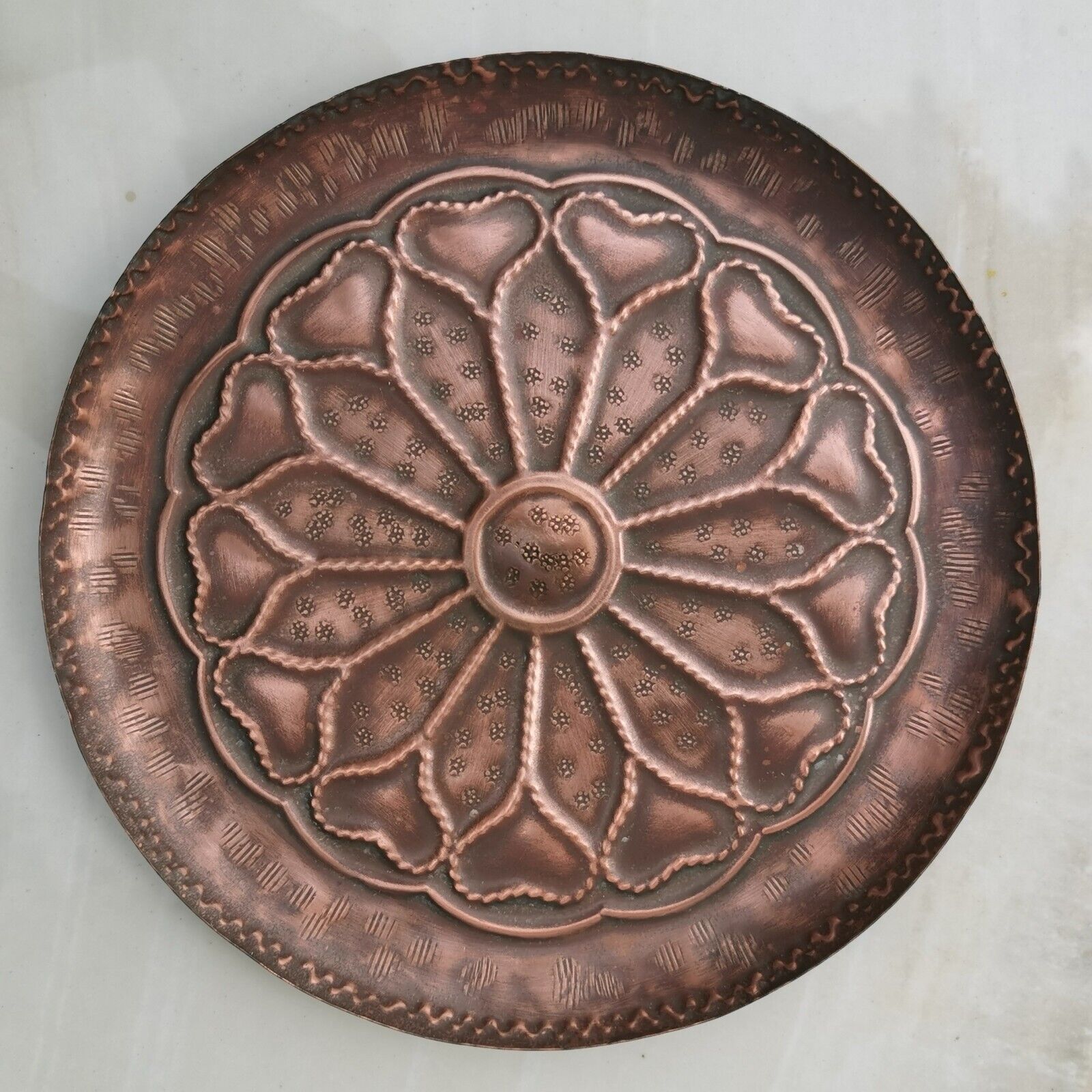Vintage Copper Tray Plate with Islamic Arabic Ornament Middle Eastren Art Rare - Image 4