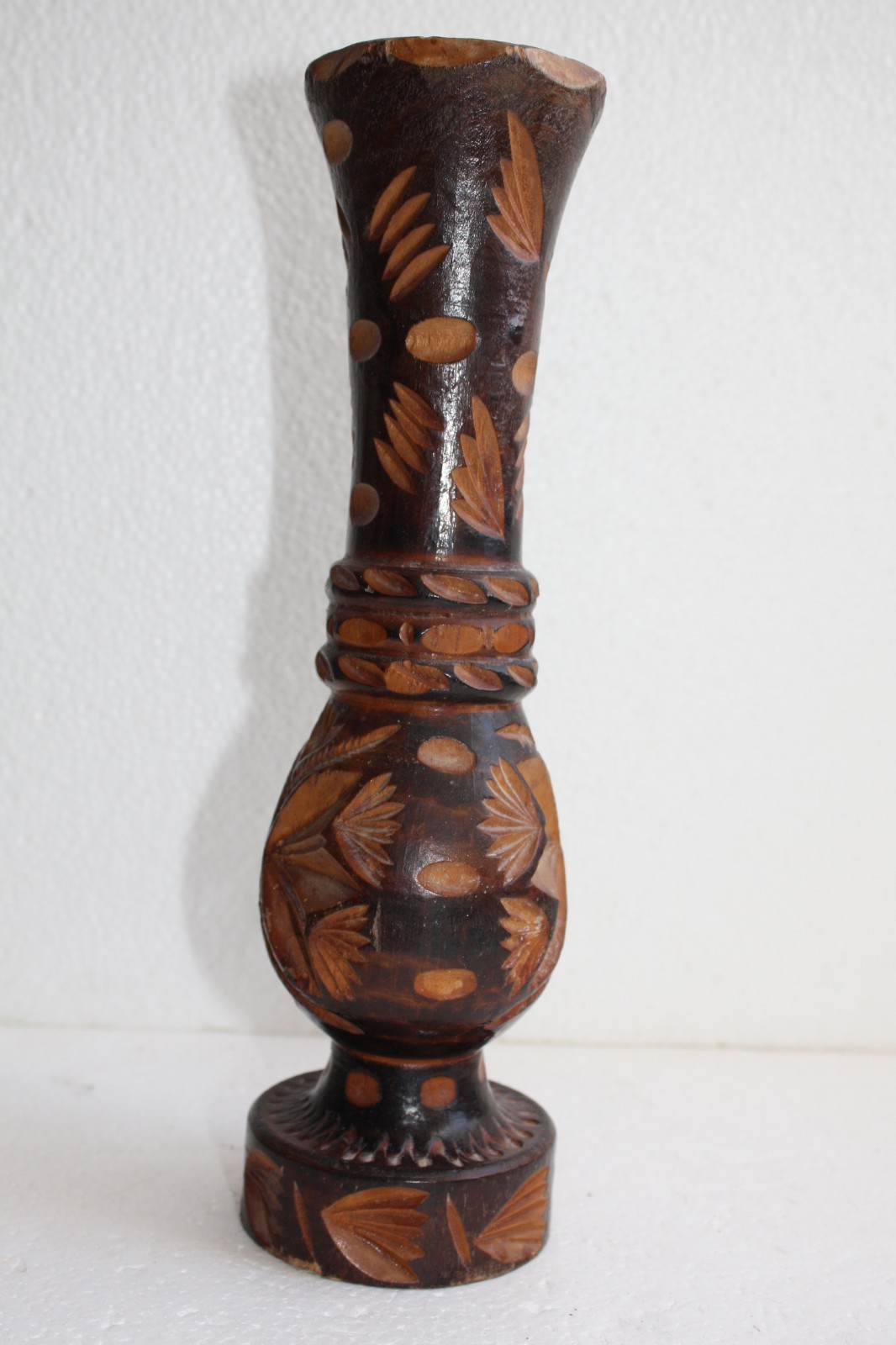 Vintage Hand Carved Wooden Vase 11" Wood Art Home Bar Decoration Collectible - Image 3
