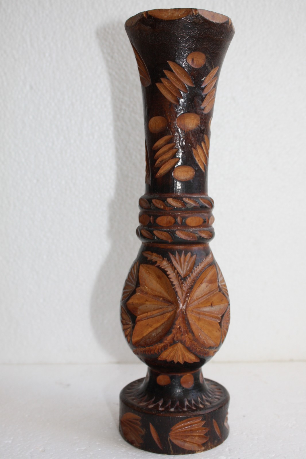 Vintage Hand Carved Wooden Vase 11" Wood Art Home Bar Decoration Collectible - Image 4