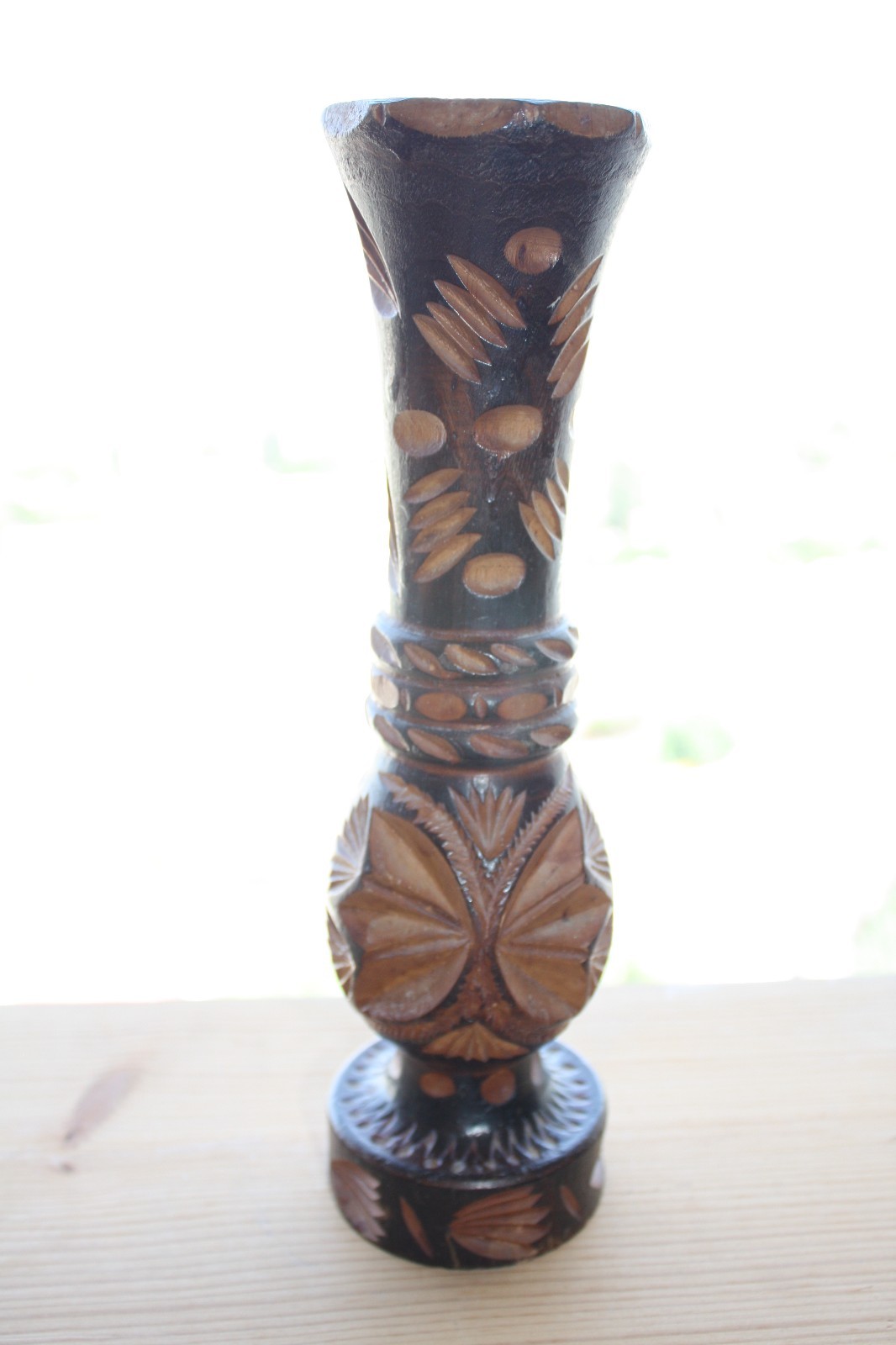 Vintage Hand Carved Wooden Vase 11" Wood Art Home Bar Decoration Collectible - Image 5