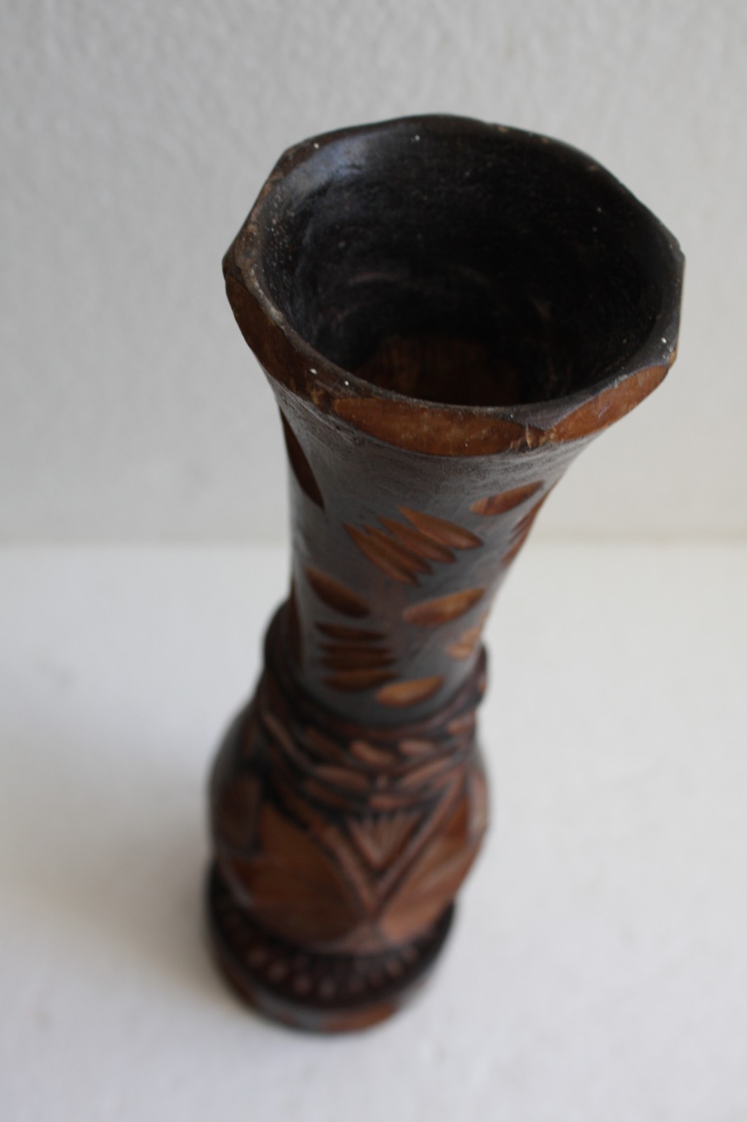 Vintage Hand Carved Wooden Vase 11" Wood Art Home Bar Decoration Collectible - Image 7