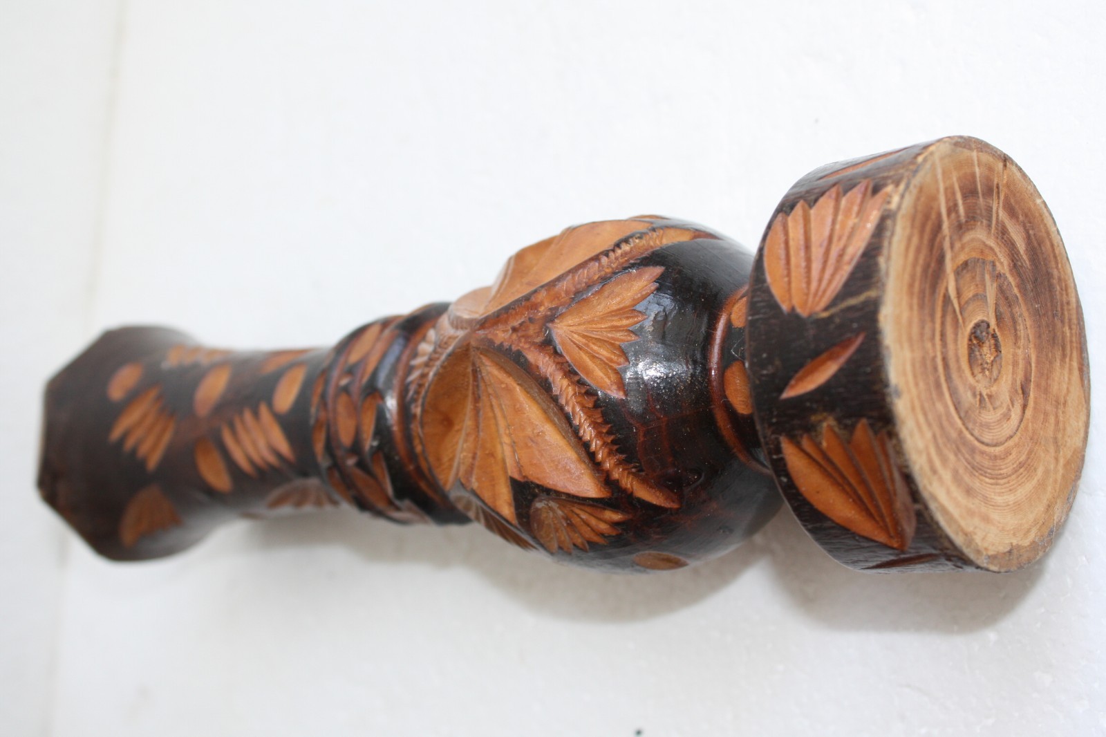 Vintage Hand Carved Wooden Vase 11" Wood Art Home Bar Decoration Collectible - Image 8