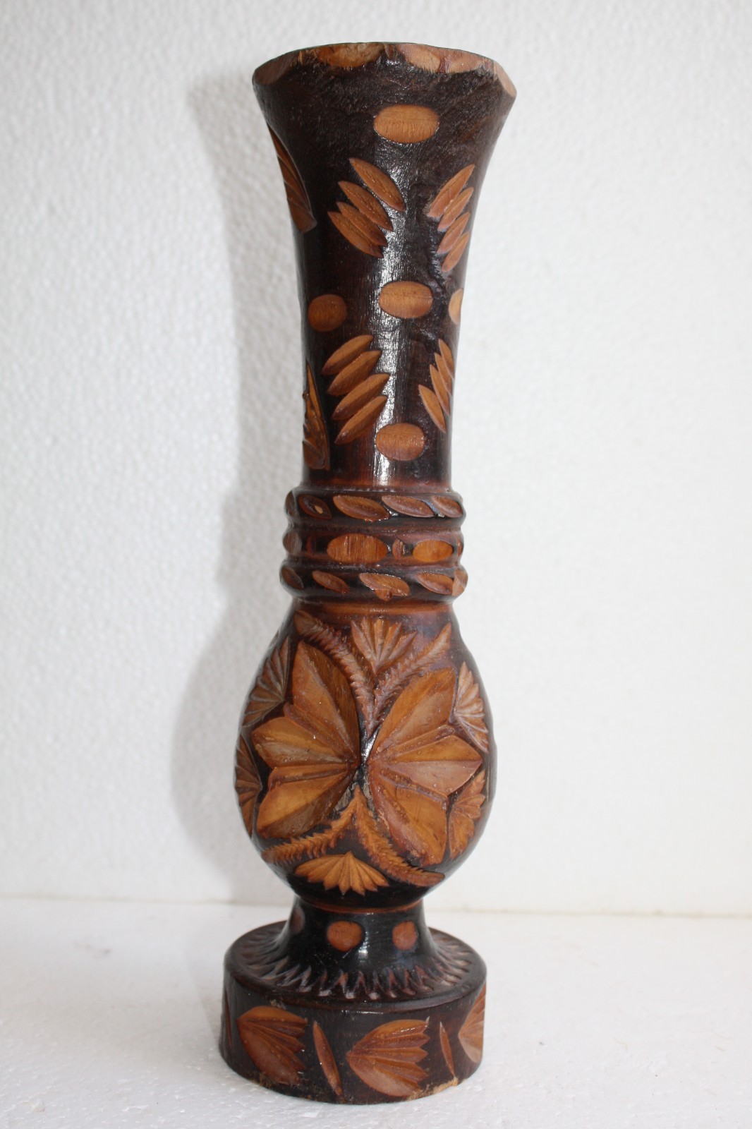 Vintage Hand Carved Wooden Vase 11" Wood Art Home Bar Decoration Collectible