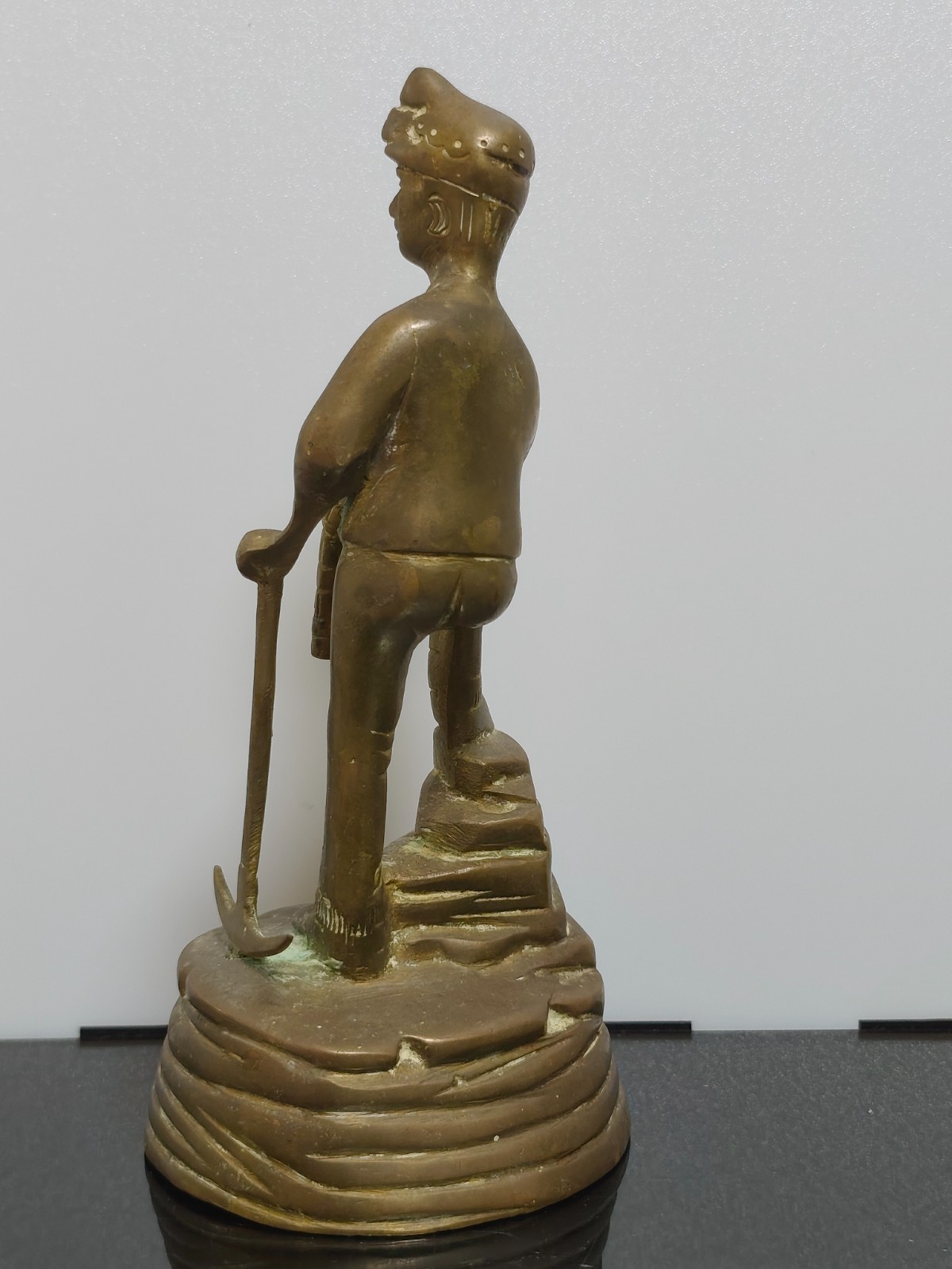 Vintage Solid Brass Miner Figurine with Pick and Davy Lamp - Image 4