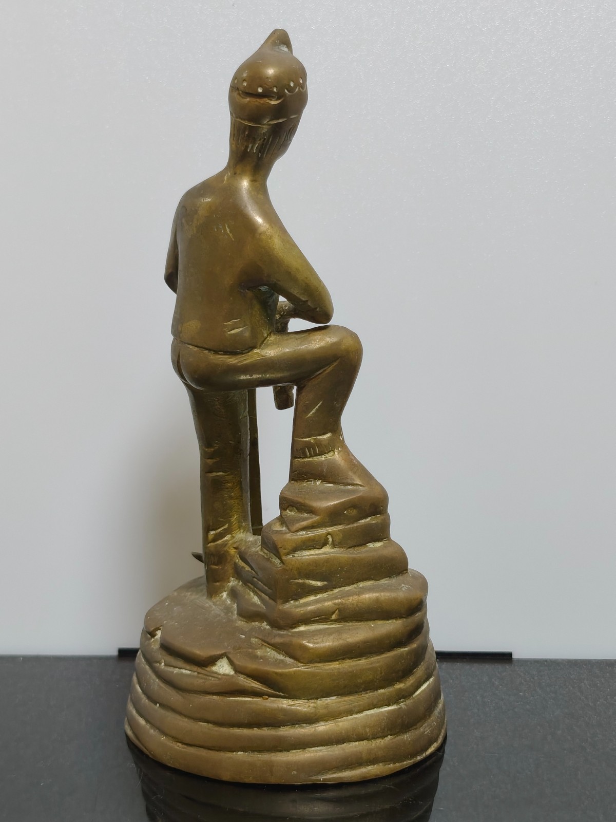 Vintage Solid Brass Miner Figurine with Pick and Davy Lamp - Image 5