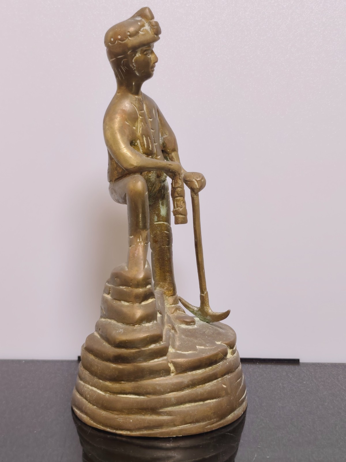 Vintage Solid Brass Miner Figurine with Pick and Davy Lamp - Image 6