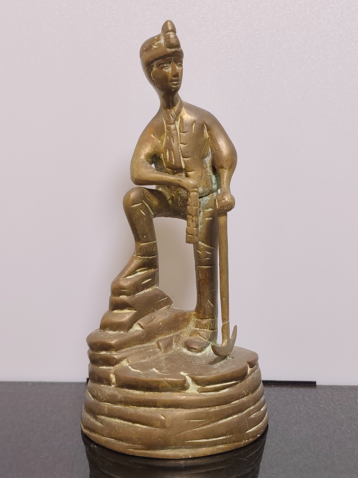 Vintage Solid Brass Miner Figurine with Pick and Davy Lamp - Image 7