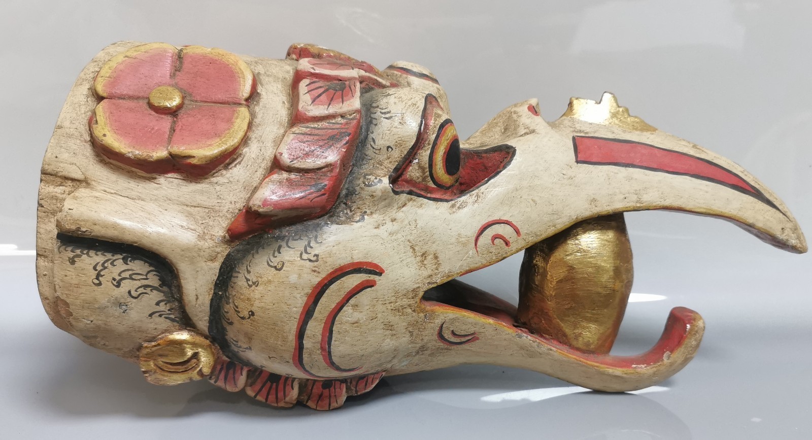 Balinese Garuda Mask Golden Egg Bird Carved Wood Polychrome Bali Wall Art - Image 2