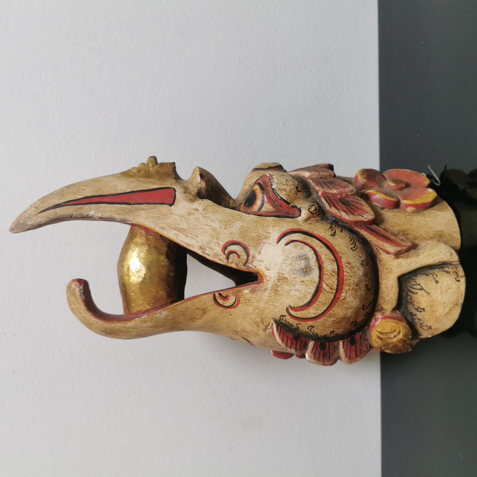 Balinese Garuda Mask Golden Egg Bird Carved Wood Polychrome Bali Wall Art - Image 5