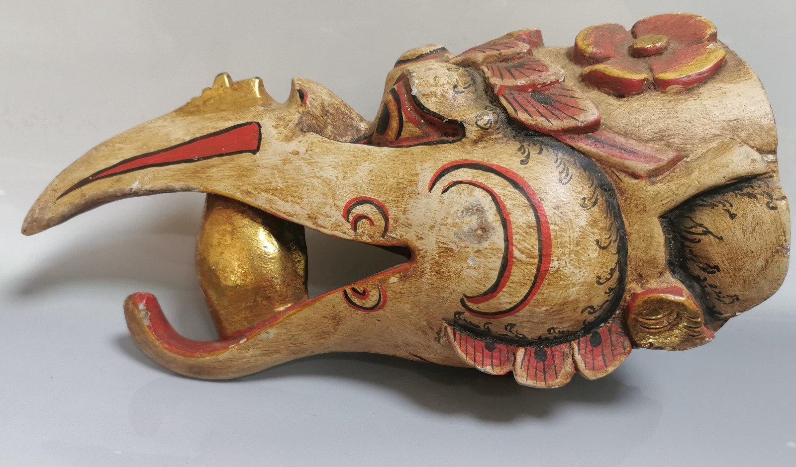 Balinese Garuda Mask Golden Egg Bird Carved Wood Polychrome Bali Wall Art