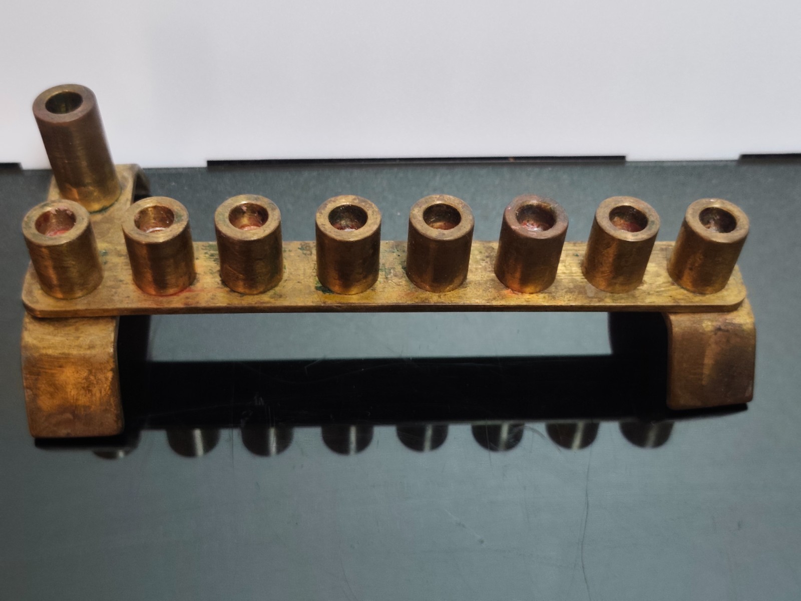 Modern Brass Hanukkah Menorah Lamp Candleholder 9 Branch Israel - Image 5