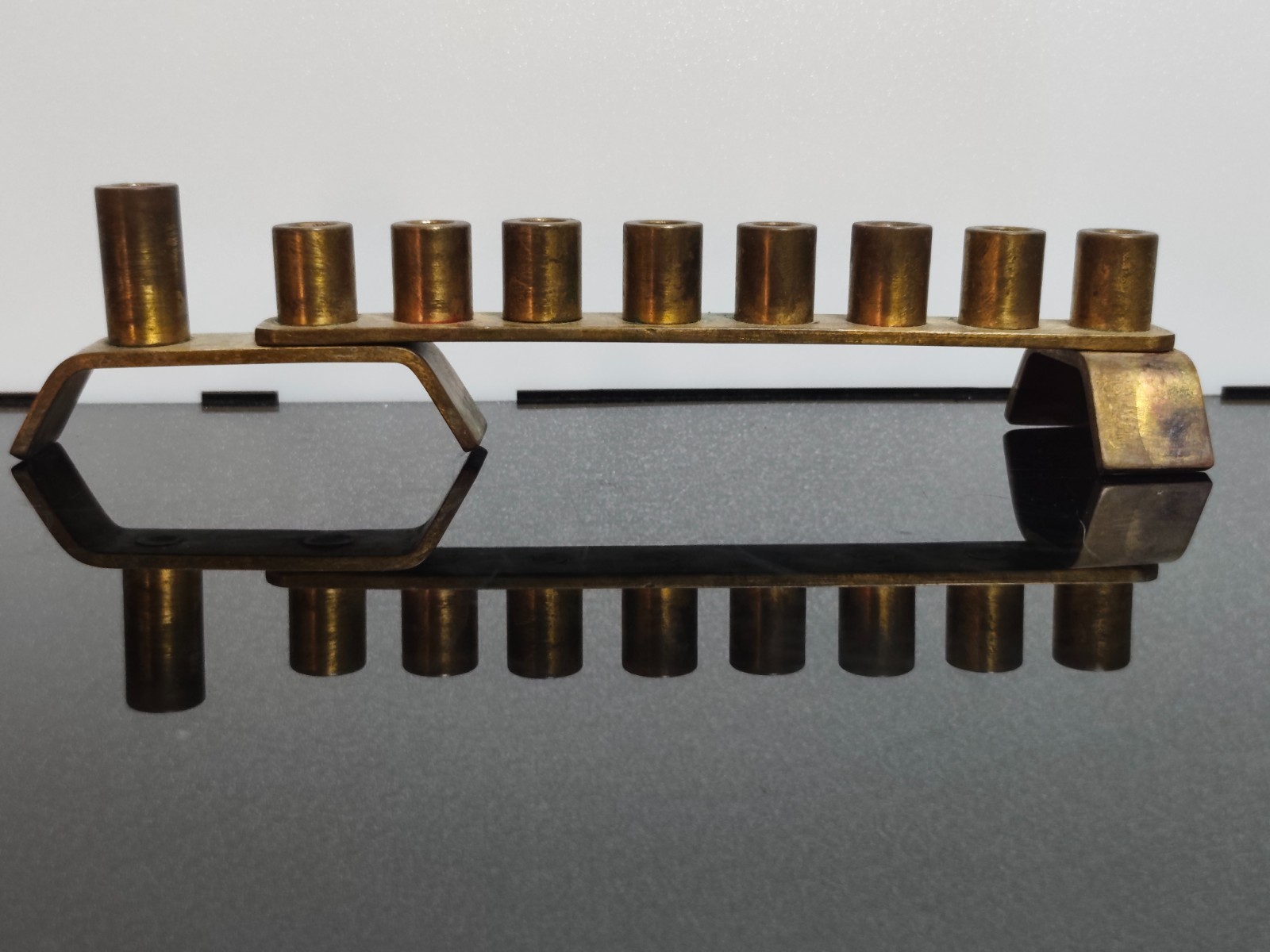 Modern Brass Hanukkah Menorah Lamp Candleholder 9 Branch Israel