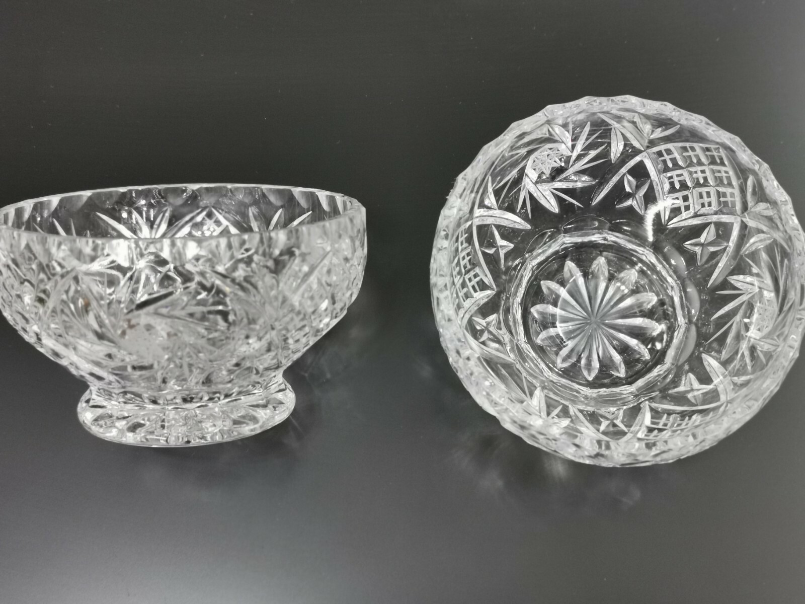 Pair of Bohemian Glass Handcut Lead Crystal Candy Dishes Bowls Excellent Cond - Image 5