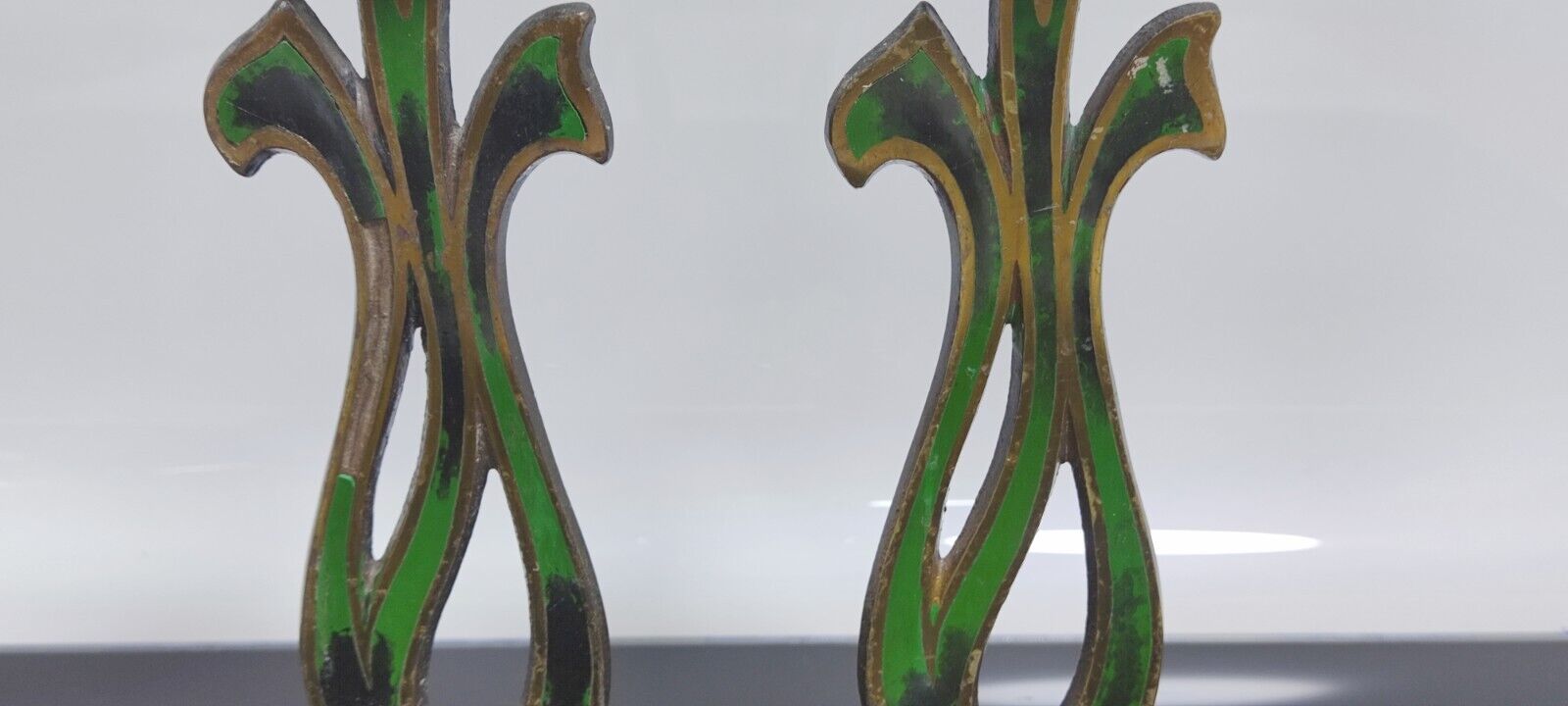 Pair of Brass & Enamel Menorah Candle Holders Israel 60's Holy Land Candlesticks - Image 4
