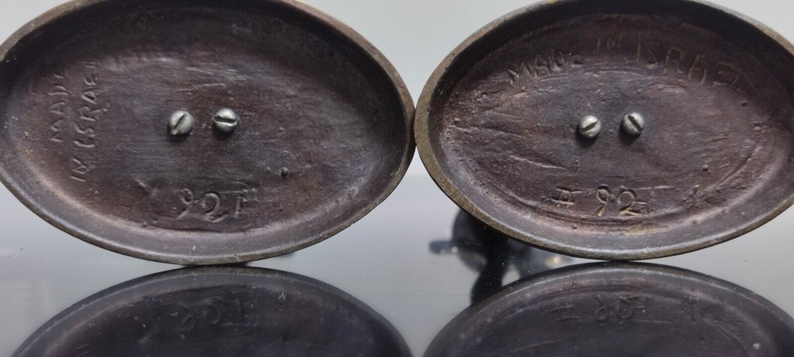 Pair of Brass & Enamel Menorah Candle Holders Israel 60's Holy Land Candlesticks - Image 6