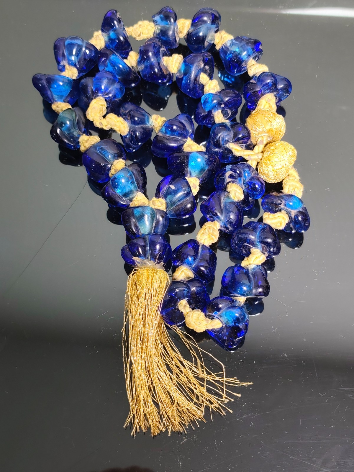 Vintage Islamic Middle Eastern Blue Glass Prayer Large Beads Decorative Rosary - Image 7