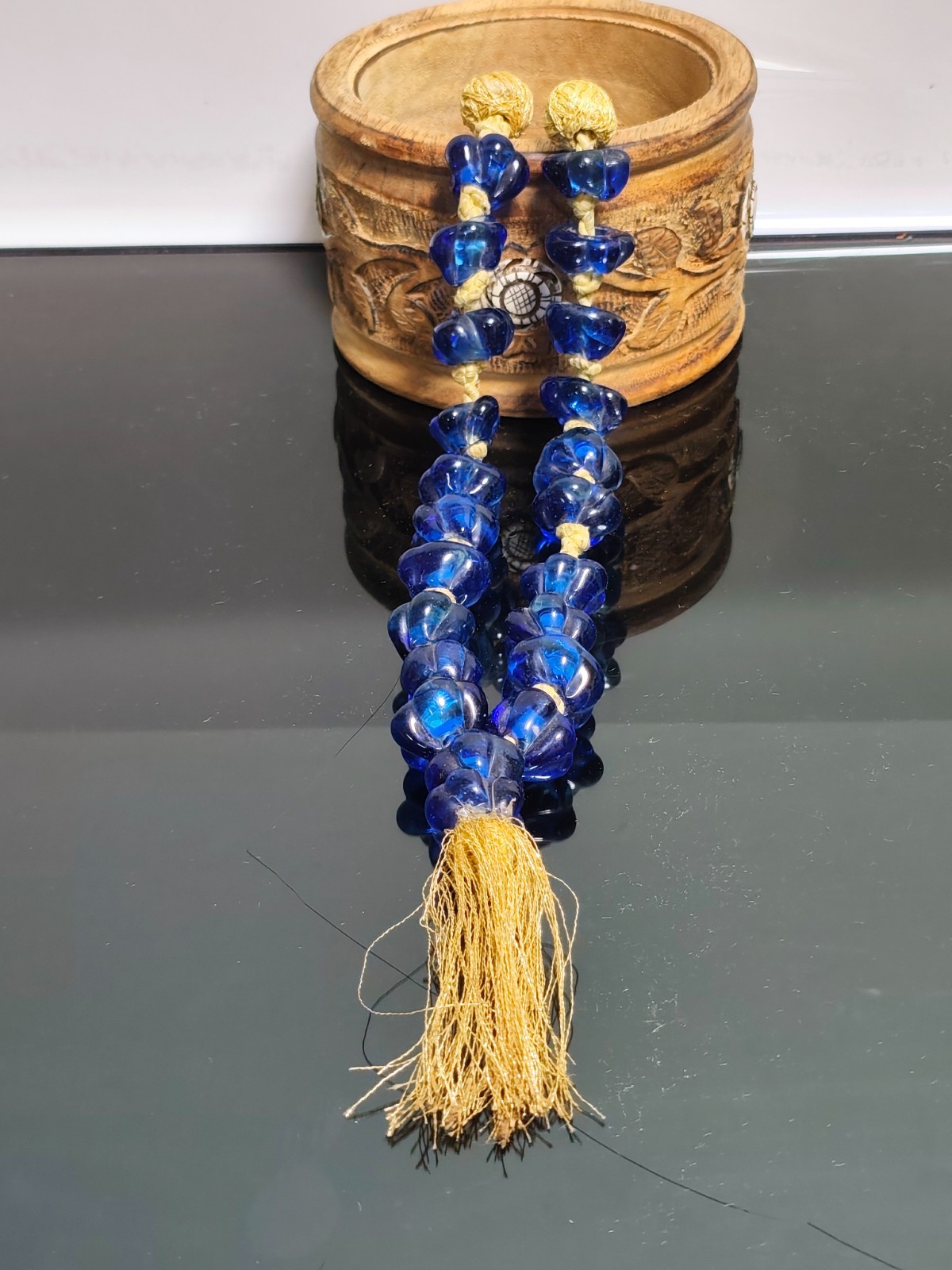 Vintage Islamic Middle Eastern Blue Glass Prayer Large Beads Decorative Rosary - Image 8