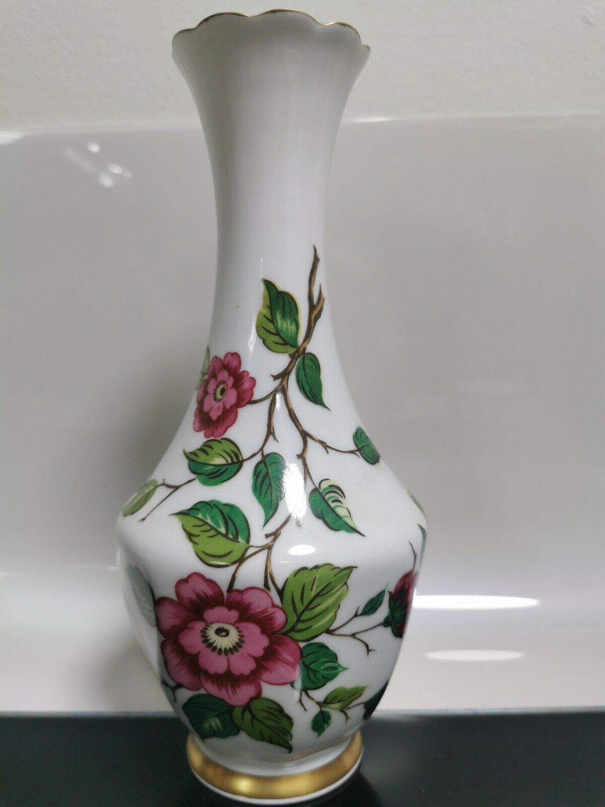 Bavaria Kaiser Porcelain Vase Vohenstrauss Johann Seltmann Hand Painted Flowers