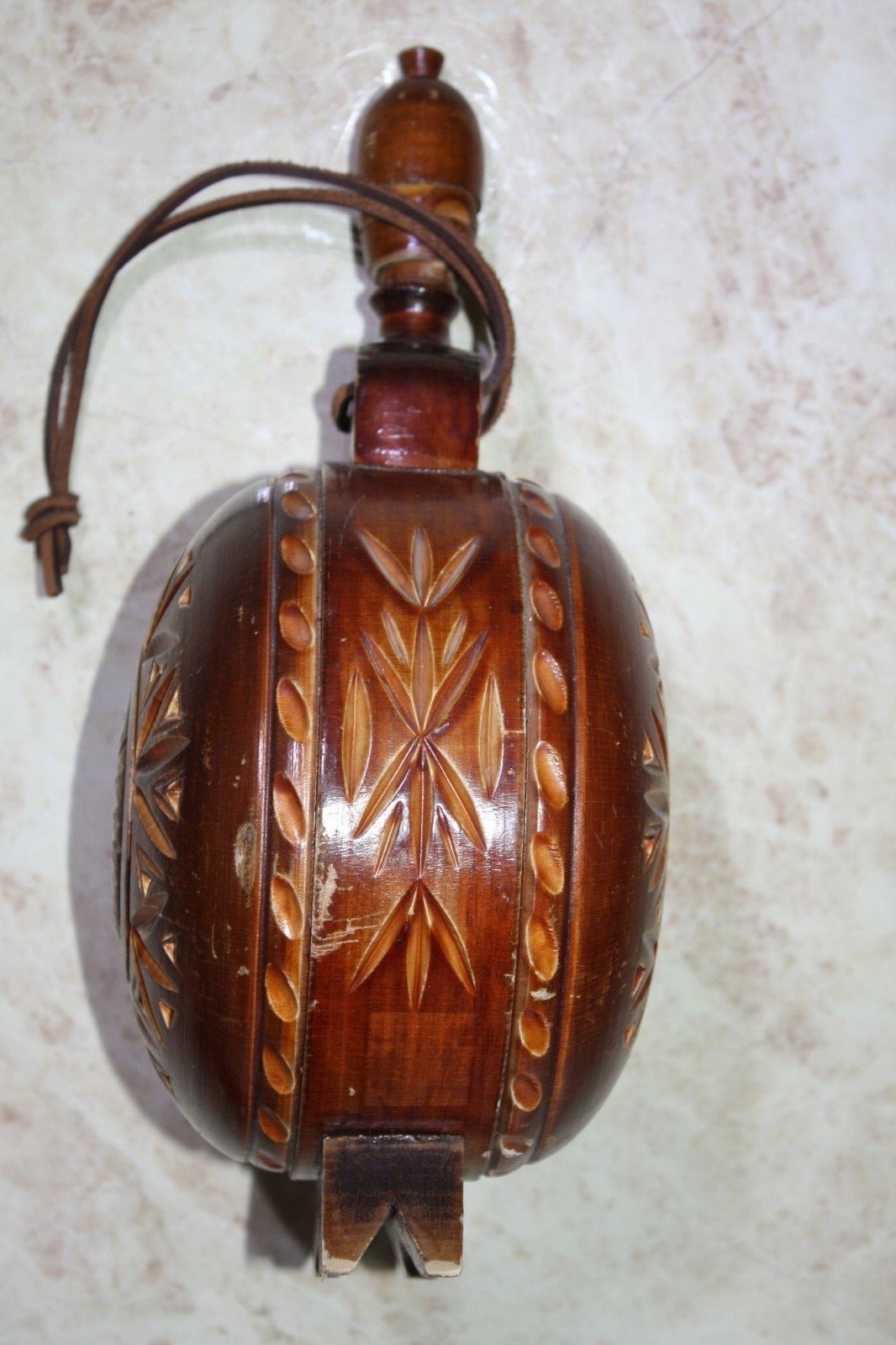 Hand Carved Vintage European Wooden Decanter Flask Folk Art 14" Rustic Decor - Image 3