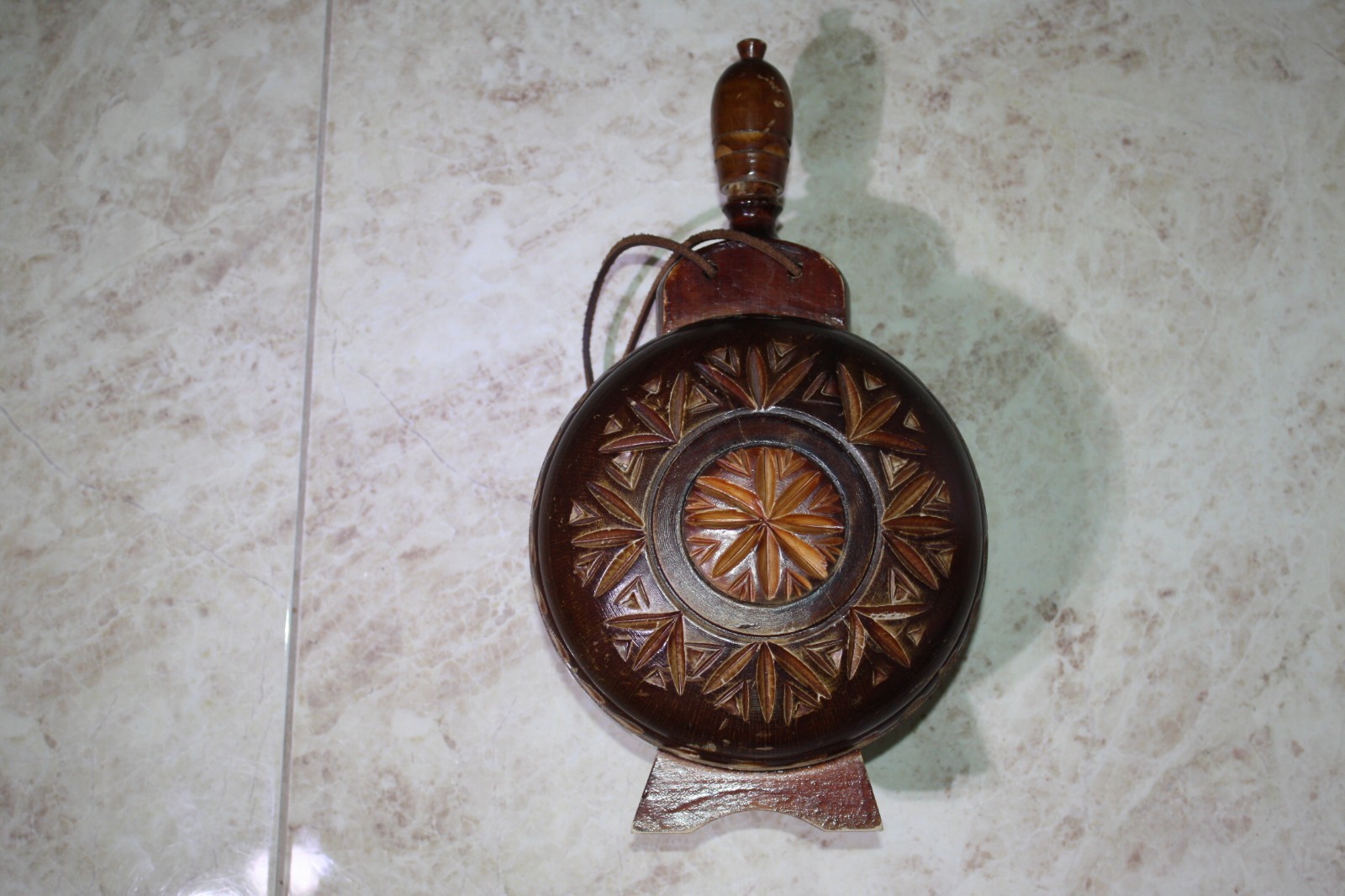 Hand Carved Vintage European Wooden Decanter Flask Folk Art 14" Rustic Decor - Image 4
