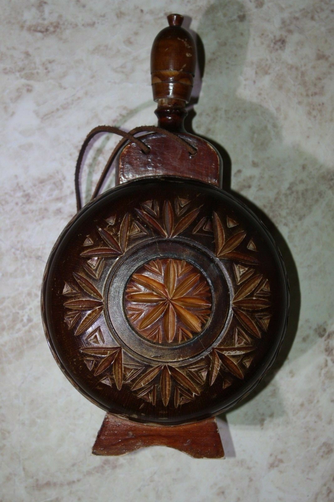 Hand Carved Vintage European Wooden Decanter Flask Folk Art 14" Rustic Decor - Image 5