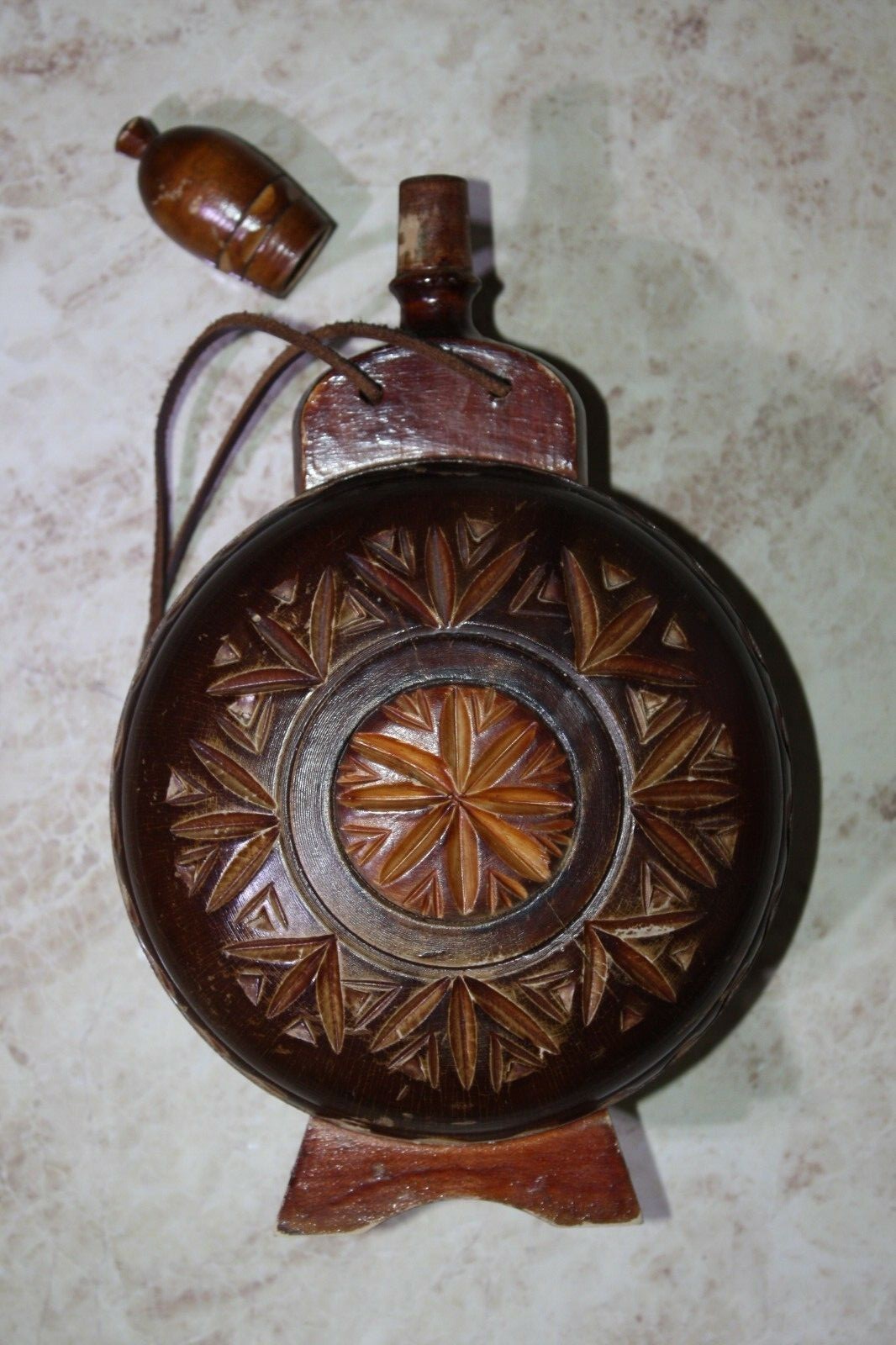 Hand Carved Vintage European Wooden Decanter Flask Folk Art 14" Rustic Decor - Image 6