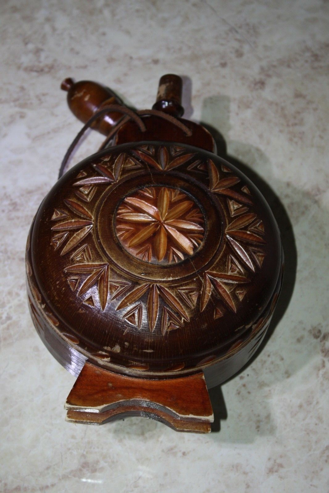 Hand Carved Vintage European Wooden Decanter Flask Folk Art 14" Rustic Decor - Image 7