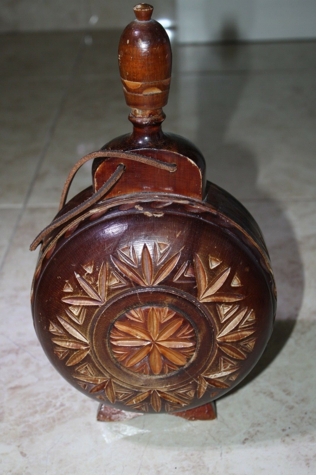 Hand Carved Vintage European Wooden Decanter Flask Folk Art 14" Rustic Decor - Image 8