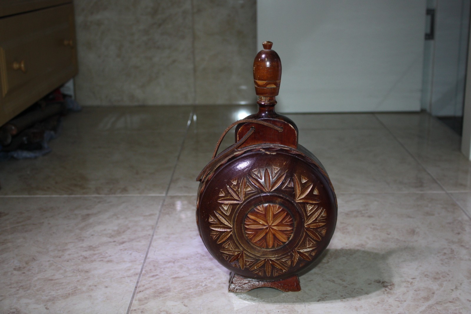 Hand Carved Vintage European Wooden Decanter Flask Folk Art 14" Rustic Decor - Image 9