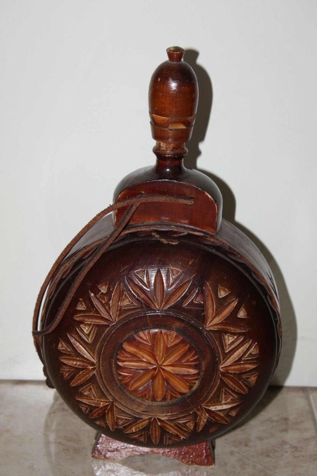 Hand Carved Vintage European Wooden Decanter Flask Folk Art 14" Rustic Decor - Image 10